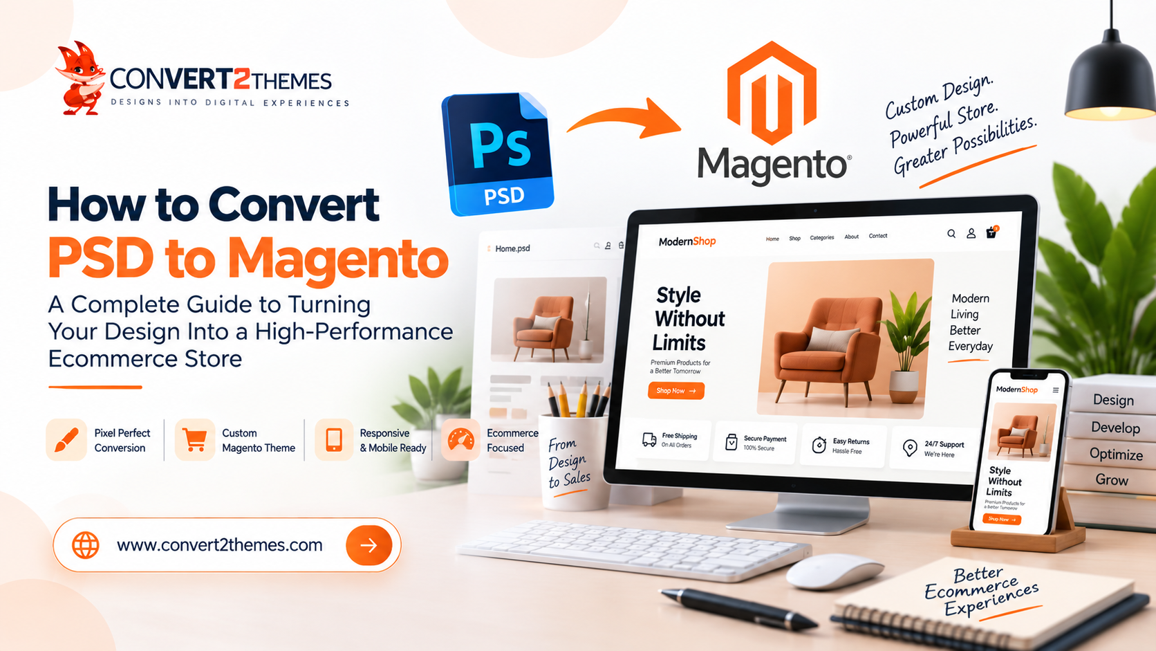 PSD to Magento conversion from custom design to ecommerce store