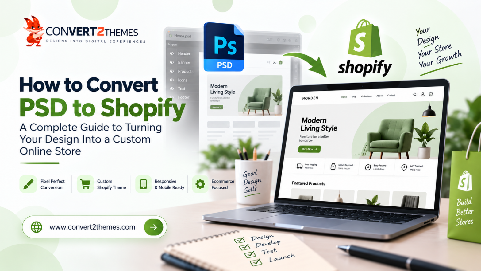 PSD to Shopify conversion from Photoshop design to custom online store