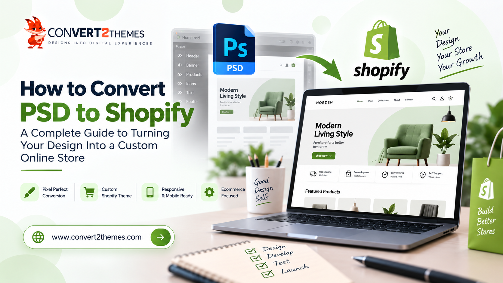 PSD to Shopify conversion from Photoshop design to custom online store